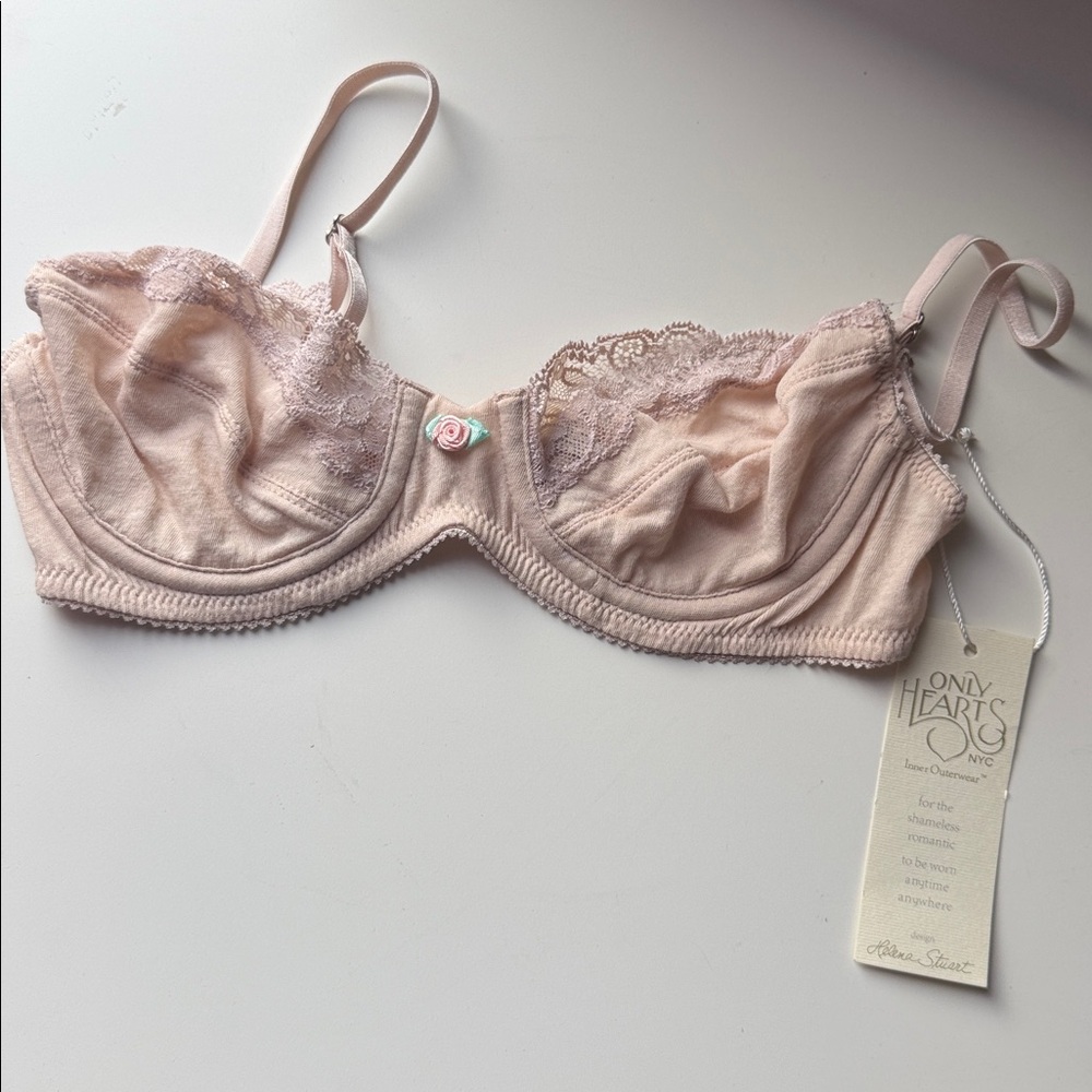 Only Hearts Organic Cotton Bra - Bone - with Lace - NWT - XS
